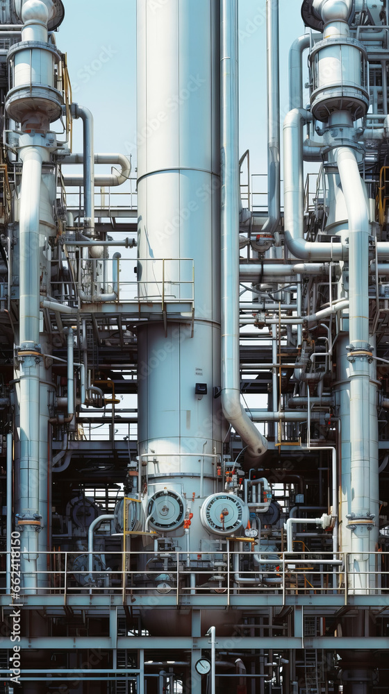 Pipeline, storage tanks and pipe rack of petroleum, chemical, hydrogen or ammonia industrial plant. Industrial zone, vertical format Pipeline, storage tanks and pipe rack of petroleum, chemical, hydrogen or ammonia industrial plant. Industrial zone, vertical format