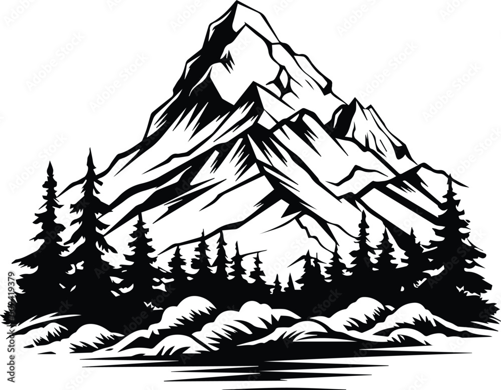 Mountain And Forest Logo Monochrome Design Style