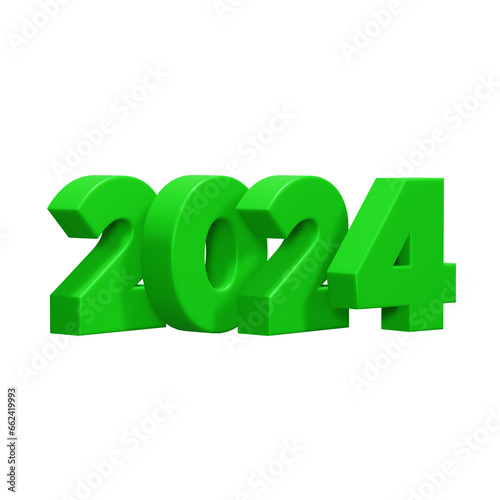 Inscription 2024. Volumetric green plastic numbers on a transparent background. 3d render
