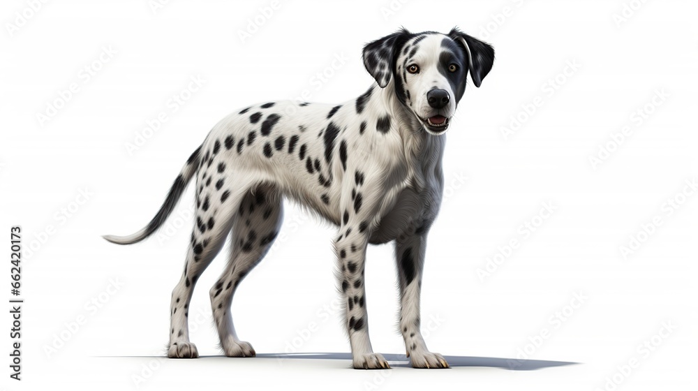 Dalmatian dog stand isolated white background. AI generated image