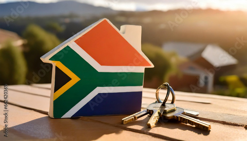 South African housing market. Miniature house with keys. Generative AI