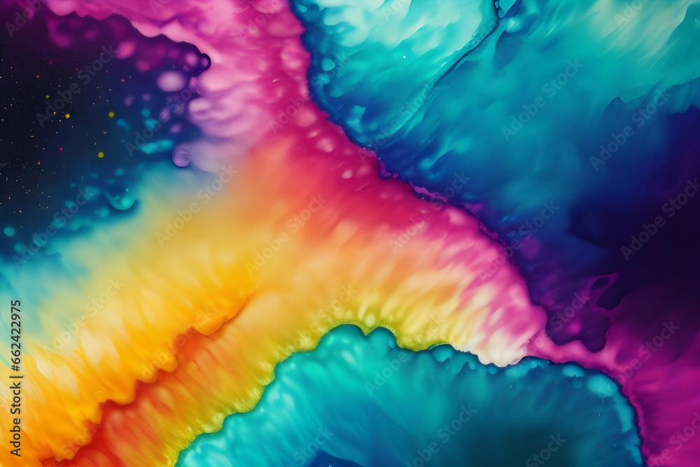 Elegant abstract background of colorful fluid paint with splashes on a surface