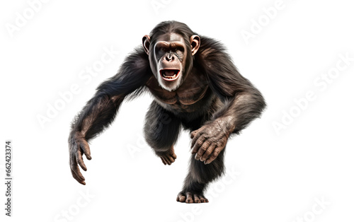 Chimpanzee Realistic Running Portrait on a Clear Surface or PNG Transparent Background.
