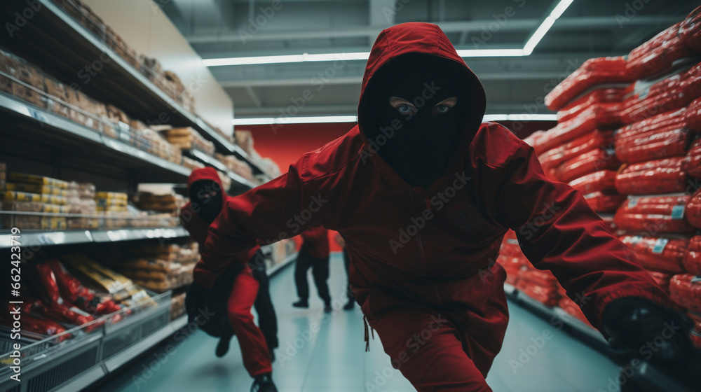 Masked Robbers: Documenting a Growing Retail Concern, Generative AI. - obrazy, fototapety, plakaty 