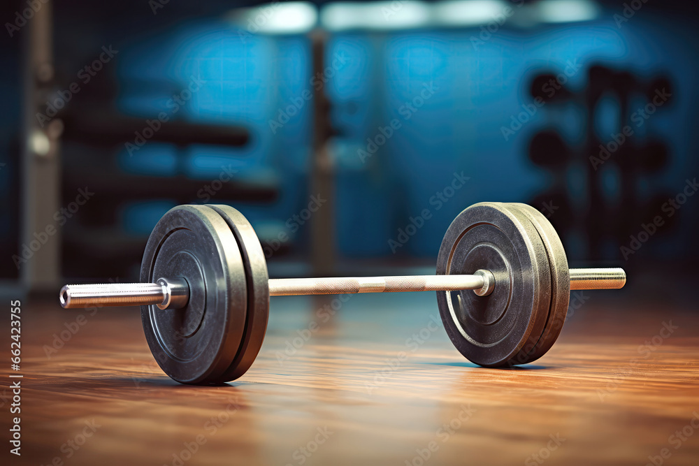 Barbell Used For Fitness Training In The Gym, Set Against Sports Background