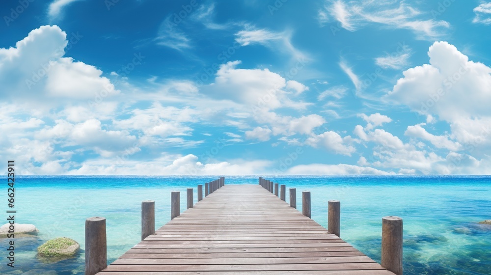 Landscape tropical sea with wooden dock bridge.AI generated image