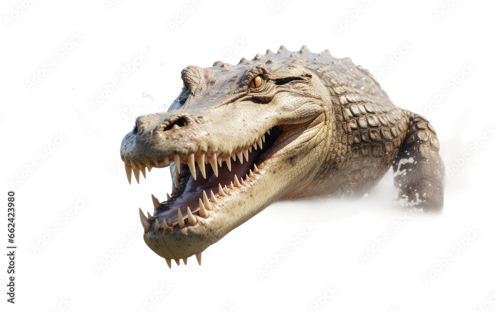 Obraz premium Crocodile Realistic Running Portrait on a Clear Surface or PNG Transparent Background.