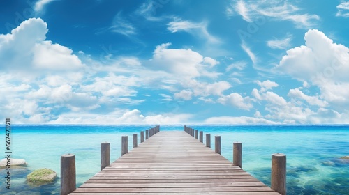 Landscape tropical sea with wooden dock bridge.AI generated image