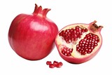 Image of a sliced pomegranate and half a fruit in PNG format. Generative AI