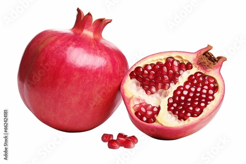 Image of a sliced pomegranate and half a fruit in PNG format. Generative AI