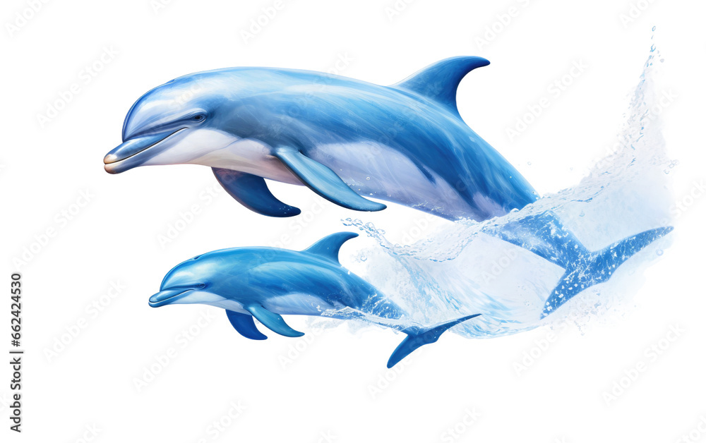 Fototapeta premium Dolphin Love for Their Calves in a Realistic Portrait on a Clear Surface or PNG Transparent Background.