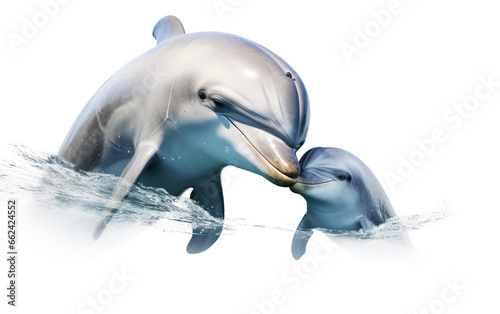 Dolphin Calves and Their Loving Nature on a Clear Surface or PNG Transparent Background.