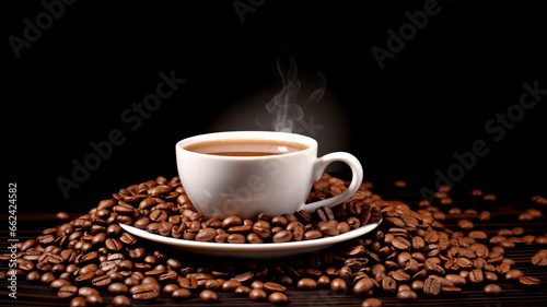 This close-up image features a coffee cup filled with freshly brewed coffee, perfect for promoting morning beverages.