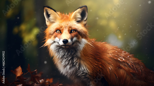 Alert red fox outdoors: cute creature with bushy fur.