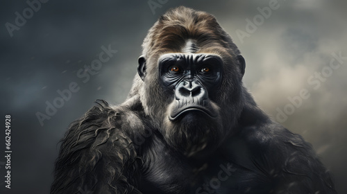 Gorilla endangered primate with expressive eyes in the jungle, close-up portrait. © Justin