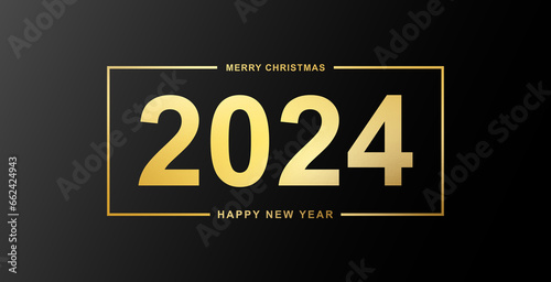 2024 Happy New Year with gold design. 2024 New year background. Greeting Card, Banner, Poster. Vector Illustration.