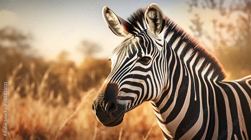 Naklejka premium Zebra roaming the wild, showcasing its solitary nature in the striped savannah.