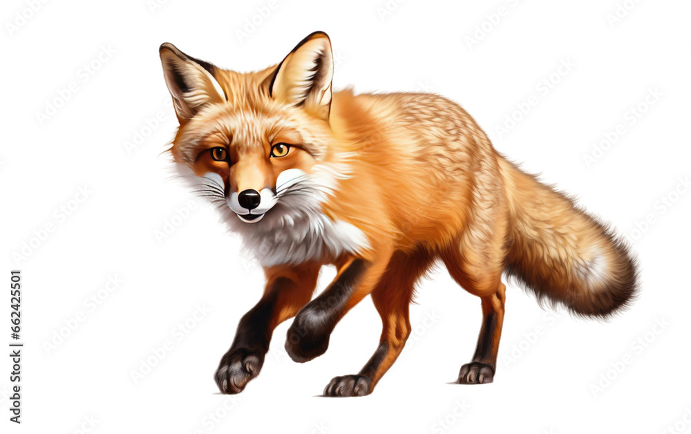 Fox Realistic Running Portrait on a Clear Surface or PNG Transparent Background.
