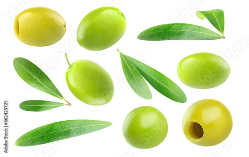 Wallpaper Mural Collection of green fresh and marinated olives and olive leaves cutout Torontodigital.ca