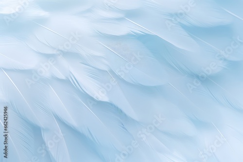 Closeup View Of Airy, Soft, Fluffy Bird Wing With White Feathers In Pastel Blue Shades, Set Against White Background, Creating Abstract Gentle Natural Background