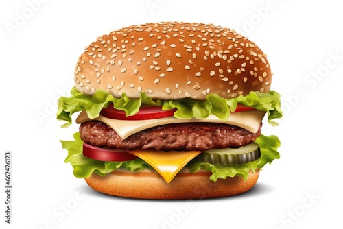 Delectable Hamburger  Rendered With Realistic Detail  Stands Alone On Transparent Background  Enticing Viewers With Its Mouthwatering Appearance