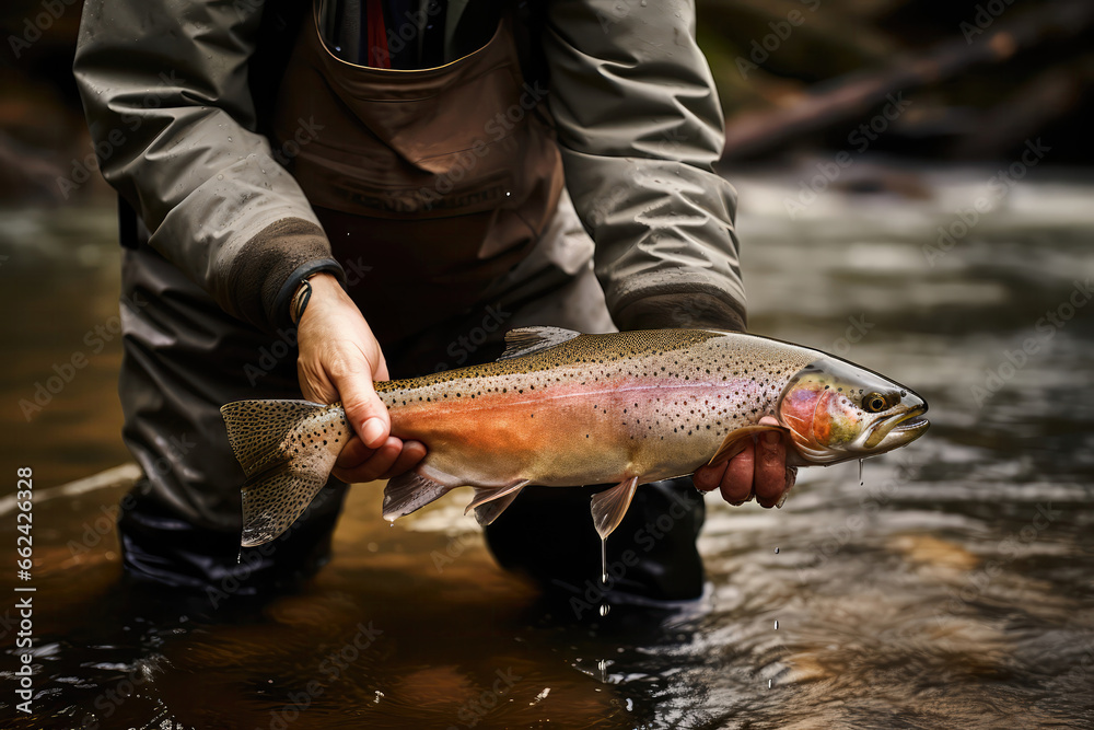 Obraz premium Fisherman With Trout Catch