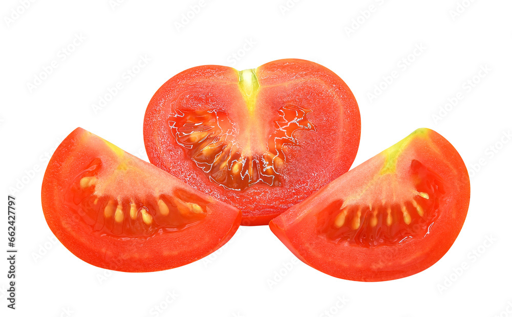 Slices of tomato isolated on transparent background. PNG