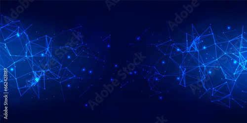 Digital technology speed network connect blue background, cyber nano information, abstract communication, innovation future tech data, internet connection, Ai big data, lines dots illustration vector