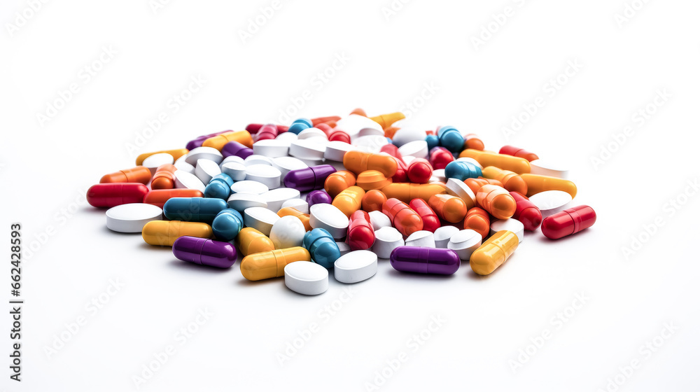 A pile of colorful prescription drugs sits on a table, ready to be distributed. The pills vary in shape and size. A pile of colorful prescription drugs sits on a table, ready to be distributed. The pills vary in shape and size.