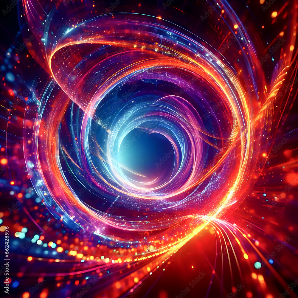 Obraz premium The 3D render showcases a dynamic abstract background with radiant tunnel arcs
