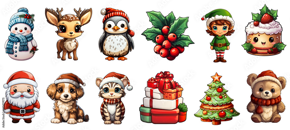 Kawaii Christmas Stickers, Cute Christmas Stickers