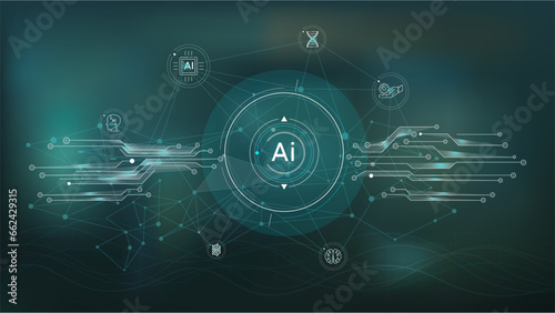 Futuristic interface with electronic chips and artificial intelligence.
