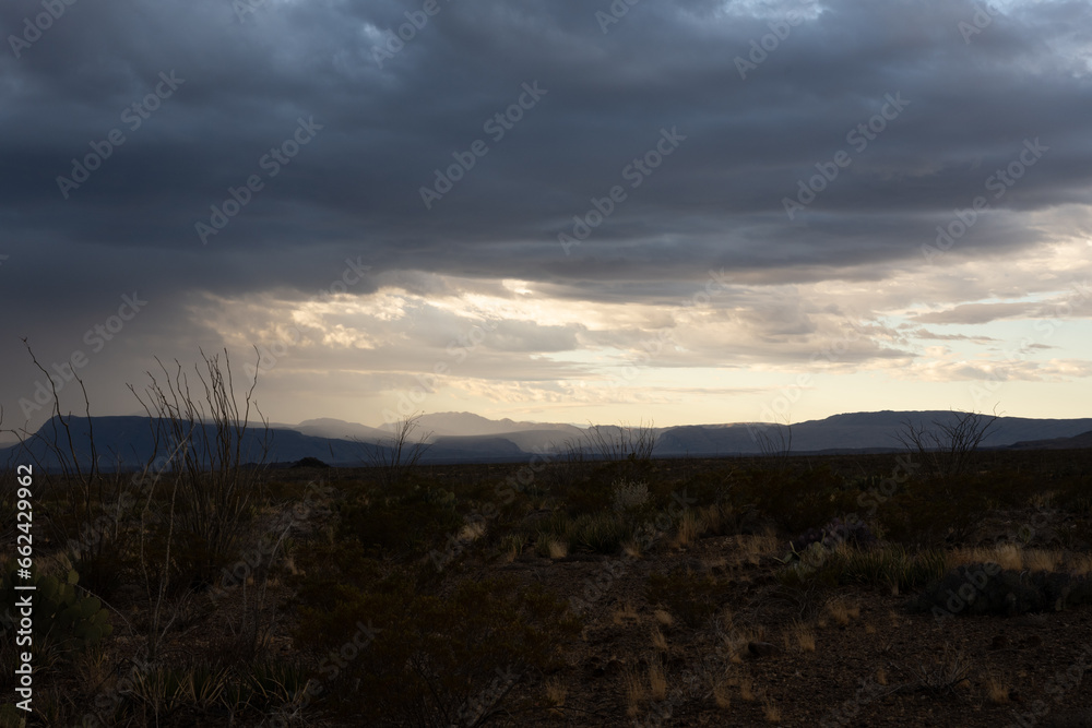 Dark Clouds Move Into The Desert Valley In Big Bend