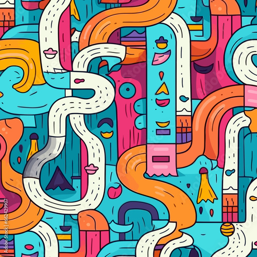 Water slides quirky doodle pattern, background, cartoon, vector, whimsical Illustration