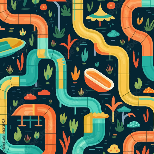 Water slides quirky doodle pattern, background, cartoon, vector, whimsical Illustration