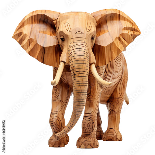 Wooden elephant isolated, Generative AI