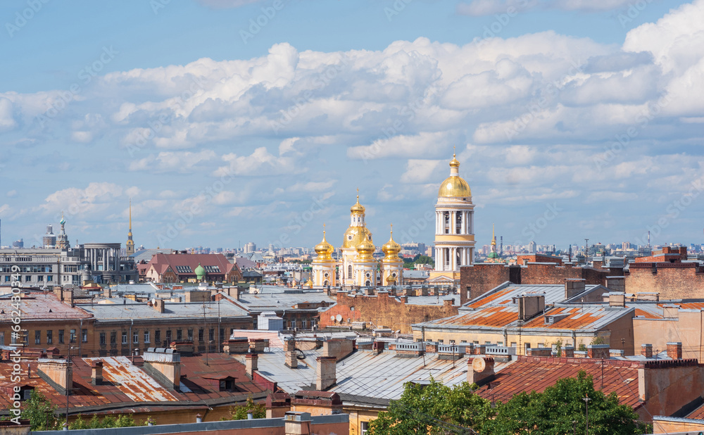 view of the roofs and Vladimir church in the historical center of Saint Petersburg