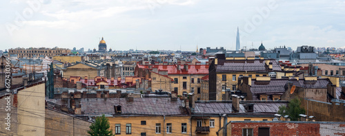 top view of the city roofs in the historical center of Saint Petersburg