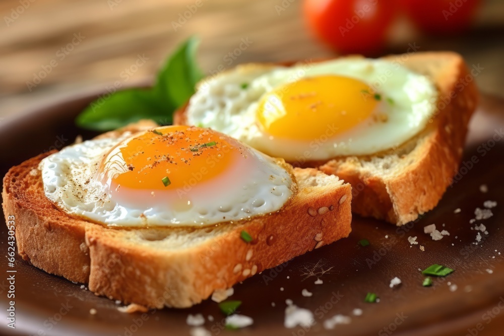 Fried eggs for breakfast. Background with selective focus and copy space Fried eggs for breakfast. Background with selective focus and copy space