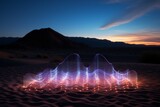Abstract visualization of vibration waves in the desert. Background with selective focus and copy space