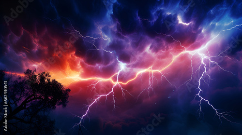 Lightning in the night sky. Lightning, thunder cloud dark cloudy sky.