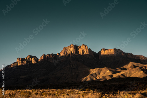 Deep Shadows and Golden Light On Crown Mountain In Big Bend