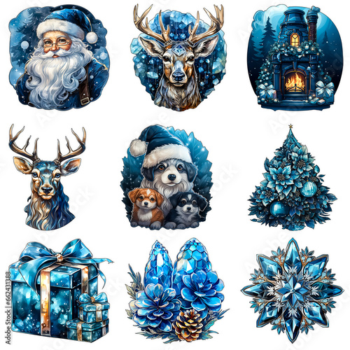 Christmas Stickers Set, Crystal Blue Christmas Stickers