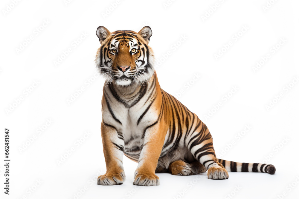 Obraz premium Wildlife and animal concept. Tiger isolated on white background. Generative AI