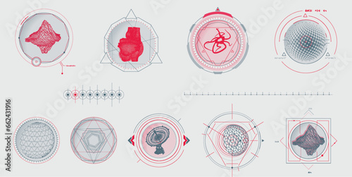 Circular vector infographic elements for sci-fi interface.
