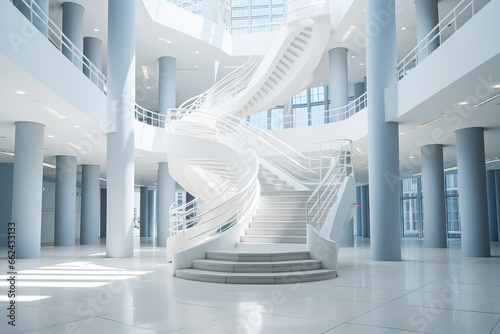 Modern architecture, spiral stairway in office building. 3d rendering