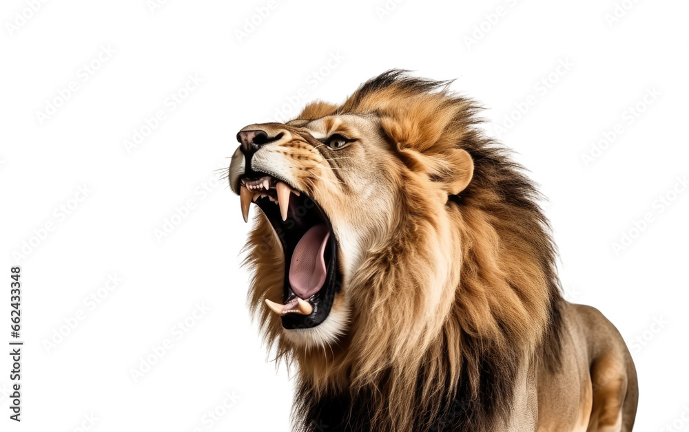 lion Nature's Roaring in the Wild rac on a Clear Surface or PNG Transparent Background.