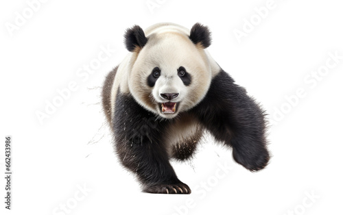 Panda In Full Stride Realistic Running on a Clear Surface or PNG Transparent Background.