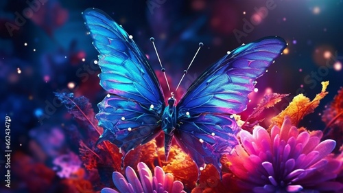 Crystal colorful butterfly sitting flower high resolution wallpaper image AI generated art © Biplob