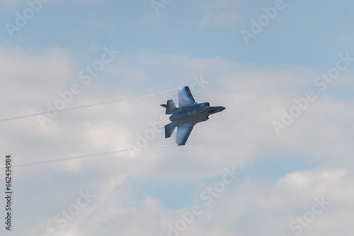 Ostrava, Czechia - 16th September 2023 - NATO Days airshow - US Promo F-35 lightning II flying past. 